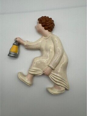 Vintage Arnels Hand Painted Ceramic Wall Hanging, Woman Rushing To The Outhouse